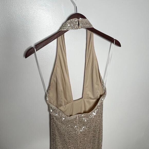 Hello Molly Womens Sequin Spotlight On Me Midi Dress M Silver Beige Prom Formal - Picture 8 of 14